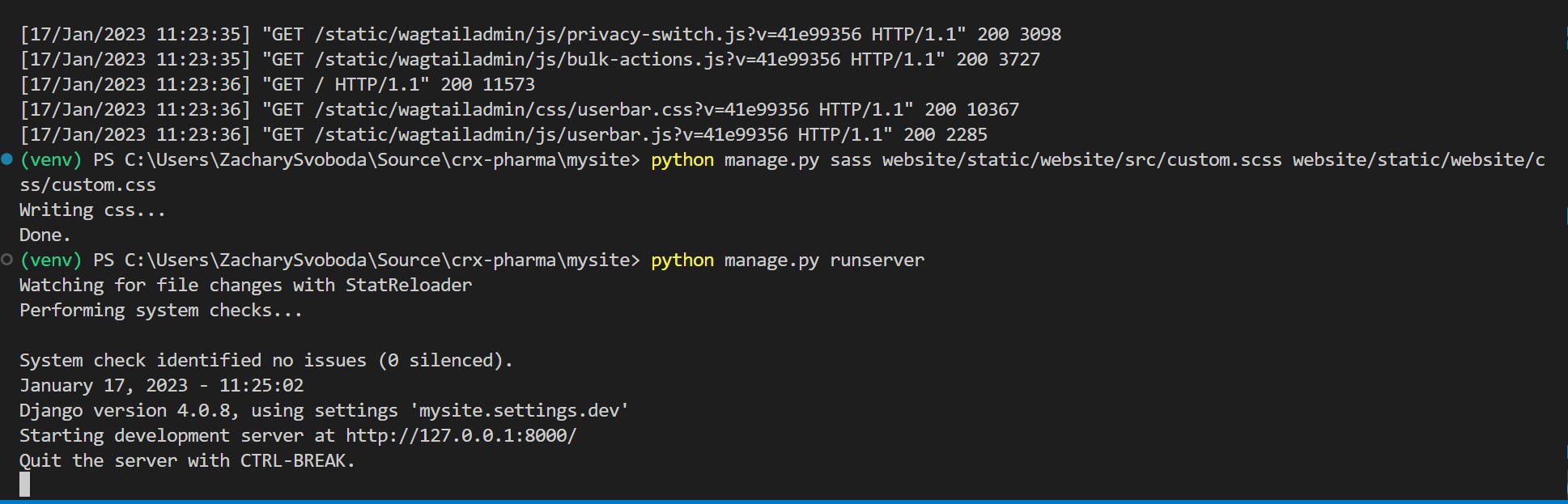 compile steps in the terminal.