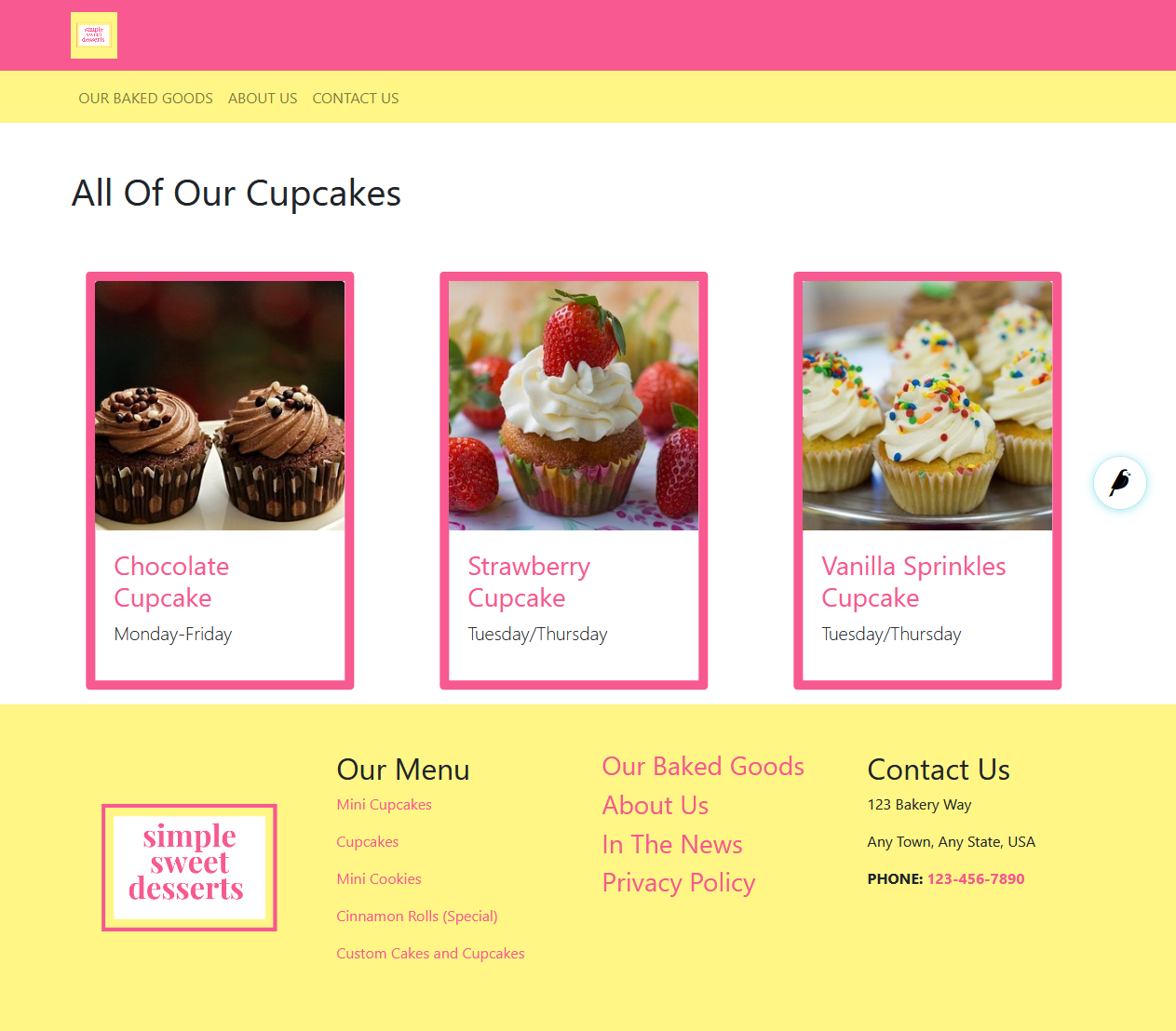 Our customized landing cupcake page so far