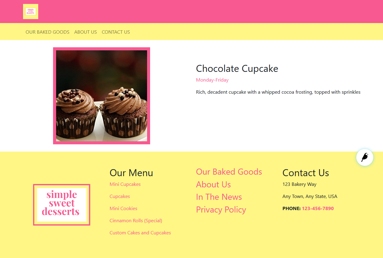 Our customized cupcake page so far