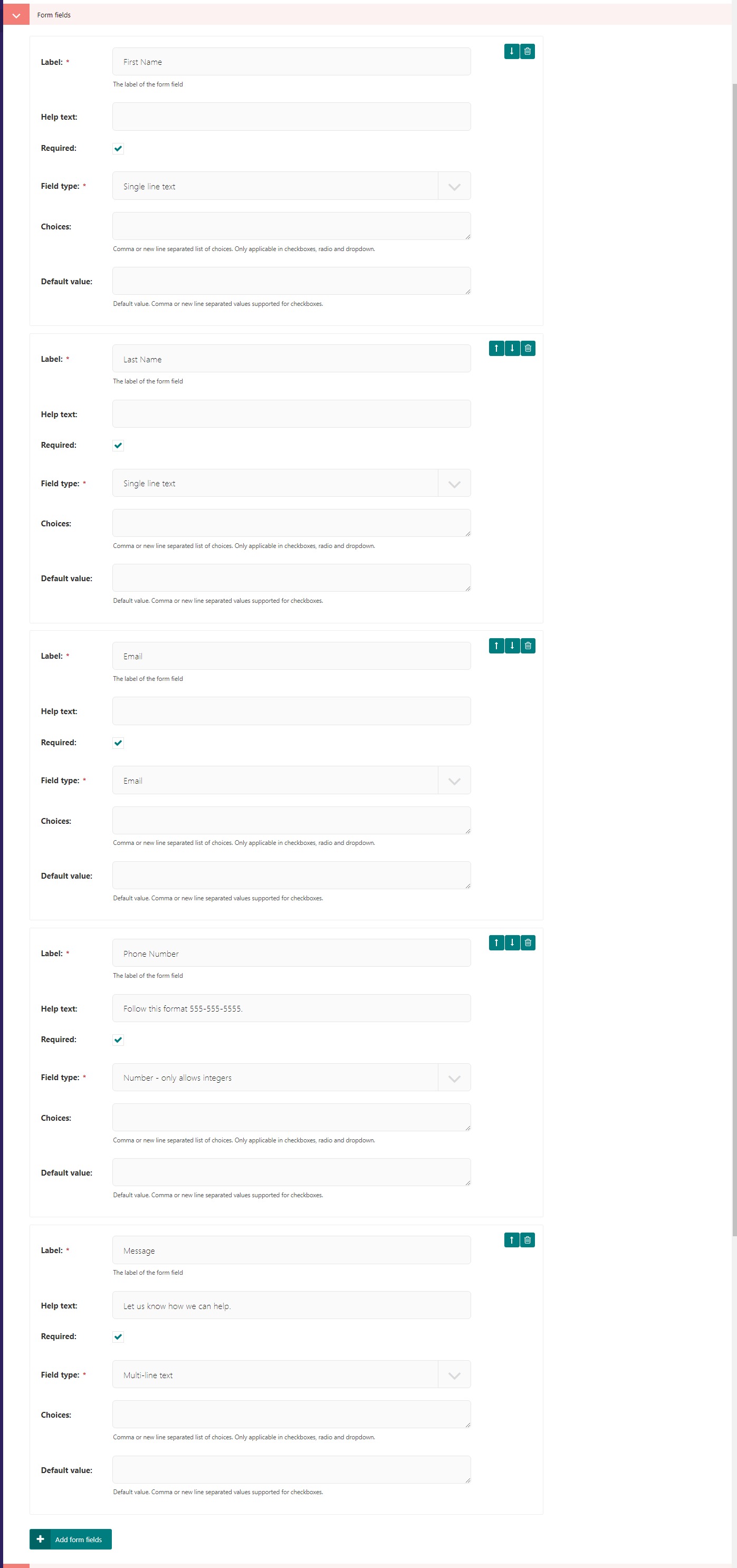 form field editor with our inputs